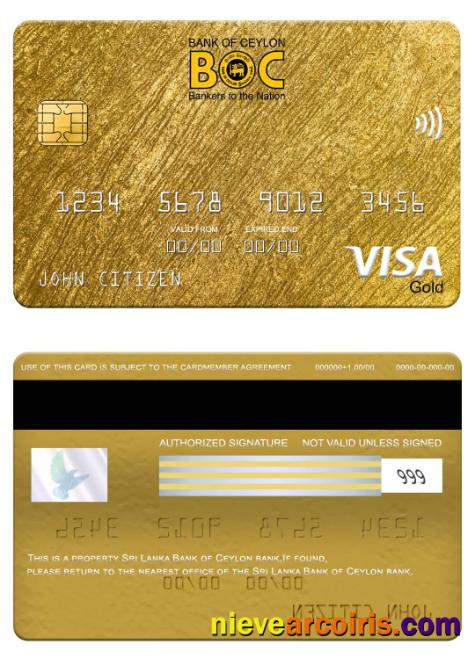 Sri Lanka Bank of Ceylon bank visa gold card